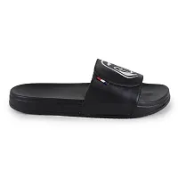 Stylish Black Synthetic Leather Printed Sliders For Men-thumb3
