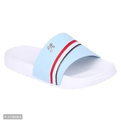 Stylish Blue Synthetic Leather Printed Sliders For Men-thumb2