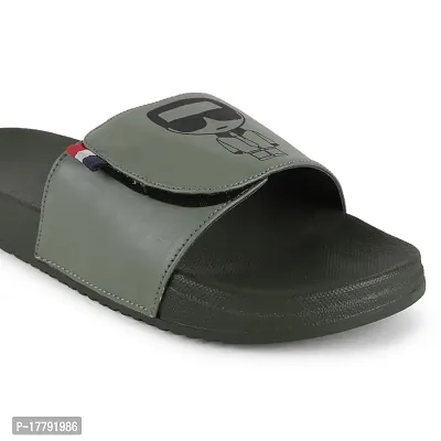 Stylish Green Synthetic Leather Printed Sliders For Men-thumb5