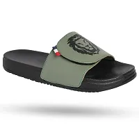 Stylish Green Synthetic Leather Printed Sliders For Men-thumb1