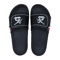 Stylish Black Synthetic Leather Printed Sliders For Men-thumb4