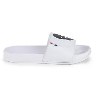 Stylish White Synthetic Leather Printed Sliders For Men-thumb3