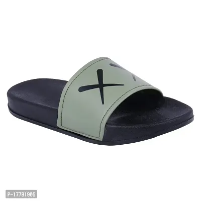 Stylish Green Synthetic Leather Printed Sliders For Men