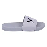 Stylish Grey Synthetic Leather Printed Sliders For Men-thumb1