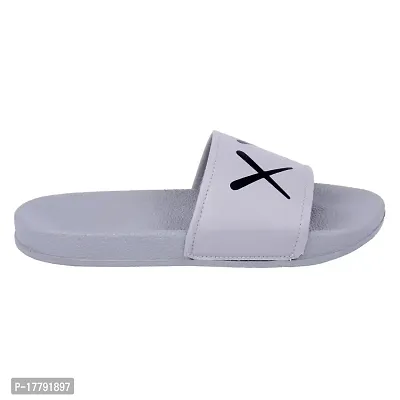 Stylish Grey Synthetic Leather Printed Sliders For Men-thumb2