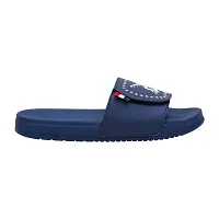 Stylish Navy Blue Synthetic Leather Printed Sliders For Men-thumb2