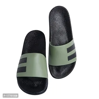 Stylish Green Synthetic Leather Printed Sliders For Men-thumb3