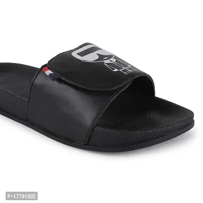Stylish Black Synthetic Leather Printed Sliders For Men-thumb5