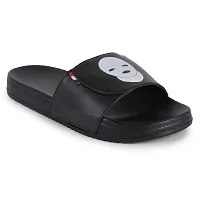 Stylish Black Synthetic Leather Printed Sliders For Men-thumb1