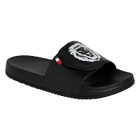 Stylish Black Synthetic Leather Printed Sliders For Men-thumb1