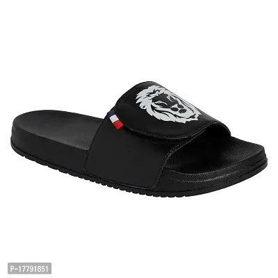 Stylish Black Synthetic Leather Printed Sliders For Men-thumb2