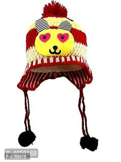 UBL BUYMOOR Baby Winter Warm Soft Kids Colorful Woolen Cap Boys  Girls Little Kids Knitted Beanie Hat Baby Cute Cartoon Teddy Bear Winter Warm For 1-12 yaers Old ( Pack of 2) (Maroon)