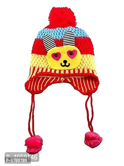UBL BUYMOOR Baby Winter Warm Soft Kids Colorful Woolen Cap Boys  Girls Little Kids Knitted Beanie Hat Baby Cute Cartoon Teddy Bear Winter Warm For 1-12 yaers Old ( Pack of 2) (Red)