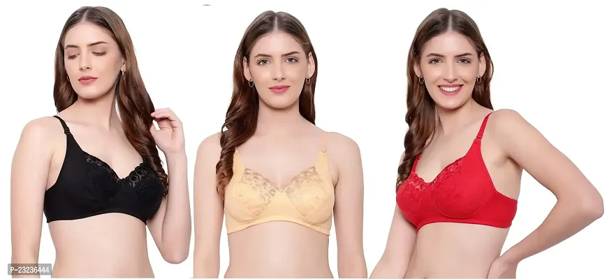 FANMADE Non Padded Beautiful Net Bra, Soft  Comfortable Fancy Net Bra for Women and Girl Pack of 3-thumb2