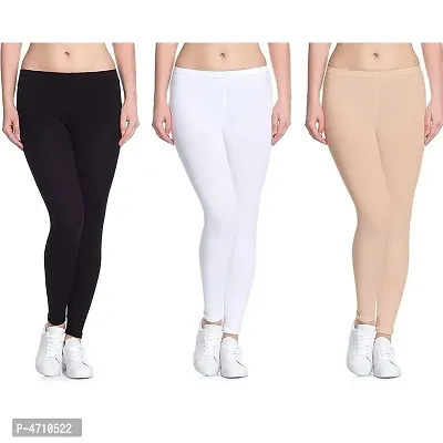 Stylish Cotton Ankle Length Leggings for Women ( Pack of 3 )( Free Size )-thumb0