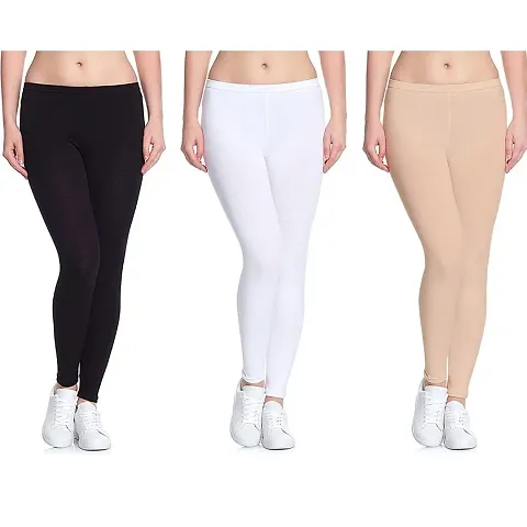 Buy Stylish Cotton Ankle Length Leggings for Women ( Pack of 3 )( Free Size  ) Online In India At Discounted Prices