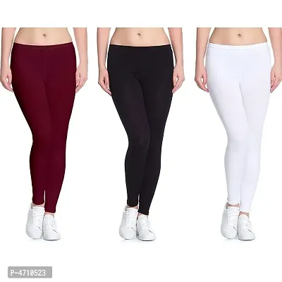 Stylish Cotton Ankle Length Leggings for Women ( Pack of 3 )( Free Size )-thumb0