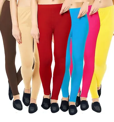 Buy Fablab Women's Cotton Lycra Ankle Length Leggings Combo Pack