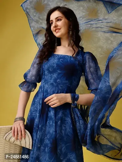 Floral Print Georgette Stitched Anarkali dress with dupatta-thumb3