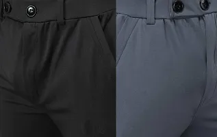 Elegant Lycra Solid Trousers For Men(Pack Of 2, Black,Grey)-thumb4