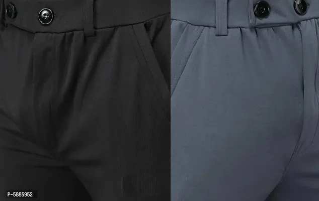 Elegant Lycra Solid Trousers For Men(Pack Of 2, Black,Grey)-thumb5