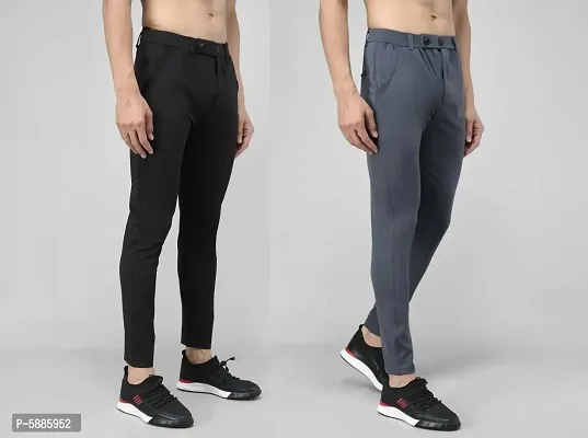 Elegant Lycra Solid Trousers For Men(Pack Of 2, Black,Grey)-thumb4