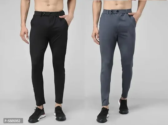 Elegant Lycra Solid Trousers For Men(Pack Of 2, Black,Grey)-thumb0