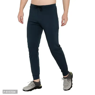 Fashionable Blue Lycra Printed Regular Track Pants For Men-thumb3
