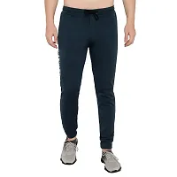 Fashionable Blue Lycra Printed Regular Track Pants For Men-thumb1