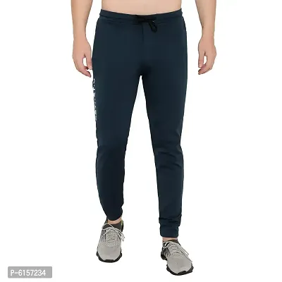 Fashionable Blue Lycra Printed Regular Track Pants For Men-thumb2