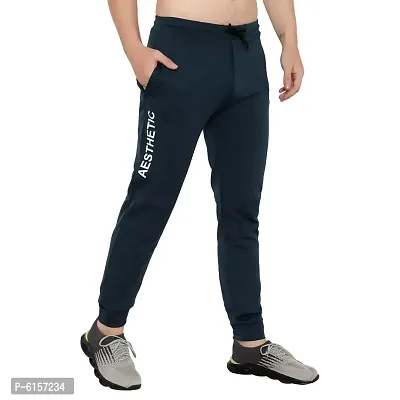 Fashionable Blue Lycra Printed Regular Track Pants For Men