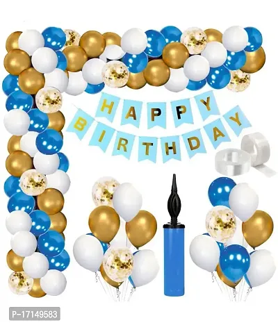 GROOVY DUDZ 79 pcs Blue White and Gold Metallic Balloon with Confetti Balloon and Happy Birthday Banner