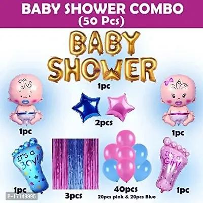 GROOVY DUDZ Baby Shower Combo Decorations Set-50Pcs Baby Shower Balloon, Latex, Star Foil Balloon, Baby with Foil Curtain for Maternity, Pregnancy Photoshoot Material Items Supplies-thumb2