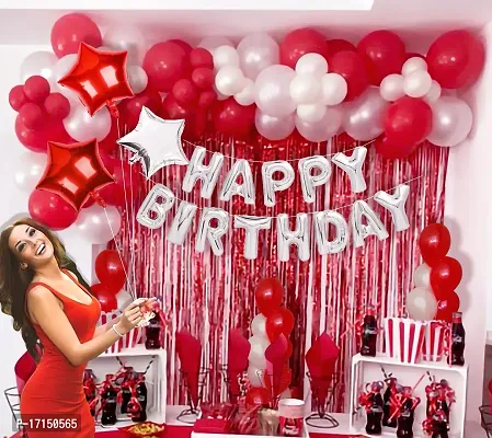 GROOVY DUDZ Happy birthday decoration items for girl,boy combo, Red  WHITE color set 46pcs balloons kit for girls,boys, confetti balloon, foil balloons, Red  Gold birthday decorations-thumb3