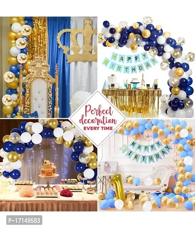 GROOVY DUDZ 79 pcs Blue White and Gold Metallic Balloon with Confetti Balloon and Happy Birthday Banner-thumb3