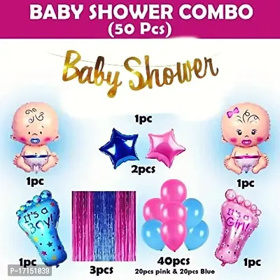 GROOVY DUDZ Baby Shower Combo Decorations Set-50Pcs Baby Shower Balloon, Latex, Star Foil Balloon, Baby with for Maternity, Pregnancy Photoshoot Material Items Supplies-thumb2
