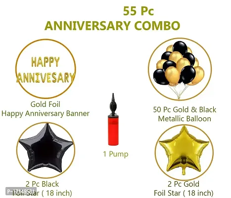 Happy Anniversary Decoration Kit For Home -56 Items Black Gold Combo Set , Balloons, Foil Balloons-thumb2