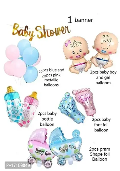 GROOVY DUDZ Baby Shower Combo Decorations Set-49Pcs Baby Shower Balloon, Latex, Baby Pram Foil, Baby with for Maternity, Pregnancy Photoshoot Material Items Supplies-thumb2