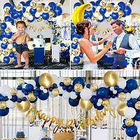 GROOVY DUDZ Happy Birthday Decoration Combo Kit-76-Blue Cursive HBD Banner(13),Foil 28Golden Moon(1),Foil Golden 18Star(1)+Golden Confetti Balloons-3+Metallic Balloons Blue-20+White-20+Golden-18-thumb2