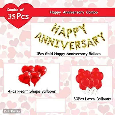 Happy Anniversary Decoration Items Foil Balloon Metallic Balloons 35Pcs Set for 1st, 5Th,25th Party Room Decoration Combo Set/Couple Wedding,Marriage Celebration-thumb2