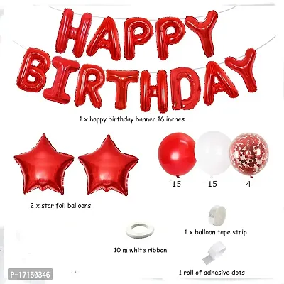 GROOVY DUDZ Happy birthday decoration items for girl,boy combo, Red  WHITE color set 40pcs balloons kit for girls,boys, confetti balloon, foil balloons, Red  Gold birthday decorations-thumb2