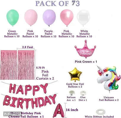 GROOVY DUDZ Unicorn Theme Birthday Decorations Combo Set- 73Pcs Kit with Happy Birthday pink foil, Head Foil, Metallic Balloons - Happy Birthday Decoration Kit for Girls / Unicorn Birthday Decorations-thumb2