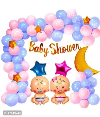 GROOVY DUDZ Baby Shower Letter Foil Banner, Latex, Star Foil Balloon with Moon Foil Balloon Baby Shower Decorations Item Combo Set For Maternity, Pregnancy Photoshoot Material Items Supplies - 50Pcs-thumb0