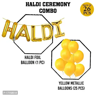 Haldi Ceremony Decoration,Haldi Ceremony Decoration Kit,1 Set Haldi Foil Balloon And 25 Yellow Balloon Combo Bachelorette Bridal Shower Party (Pack of 26)-thumb2