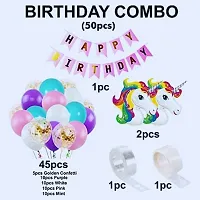 GROOVY DUDZ Unicorn Theme Birthday Decorations Combo Set- 50Pcs Kit with Happy Birthday Bunting, Head Foil, Metallic Balloons - Happy Birthday Decoration Kit for Girls / Unicorn Birthday Decorations-thumb1