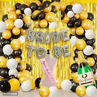 GROOVY DUDZ Bride To Be Decoration Set Combo, 41Pcs Bridal Shower Decorations Kit With Silver Foil Balloons, Foil Curtains, Bride To Be Props For Bachelorette Party-thumb0