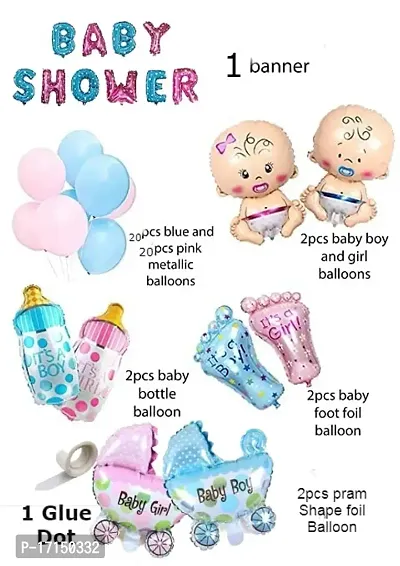 GROOVY DUDZ Baby Shower Combo Decorations Set-50Pcs Baby Shower Balloon, Latex, glue dot, Baby with for Maternity, Pregnancy Photoshoot Material Items Supplies-thumb3