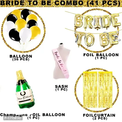 Bride to Be Decoration Set Combo - 41Pcs Bridal Shower Decorations Kit with Golden Foil Balloons, Foil Curtains, Bride to Be Props for Bachelorette Party-thumb3