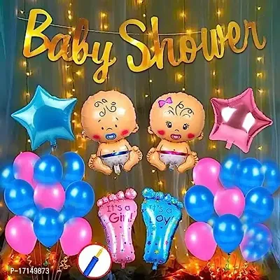 GROOVY DUDZ Baby Shower Combo Decorations Set-50Pcs Baby Shower Balloon, Latex, Star Foil Balloon, Baby with Foil Curtain for Maternity, Hand Balloon Pump for Maternity Pregnancy Photoshoot