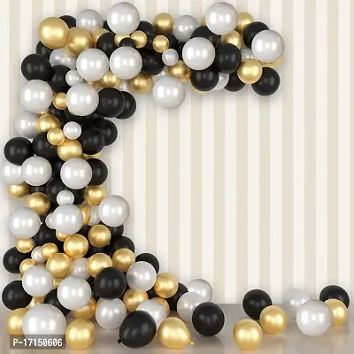 GROOVY DUDZ Balloons for Decoration - 50Pcs Black/White/Golden Metallic Balloons Combo Balloon (Multicolor, Pack of 50)